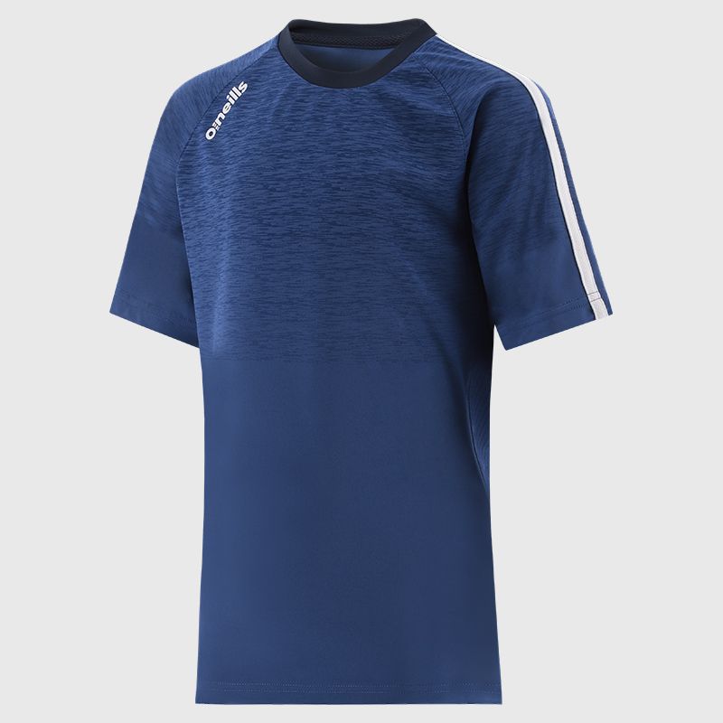 Blue Kids' short sleeve crew neck t-shirt with stripe details on the sleeves and mesh panels by O’Neills.