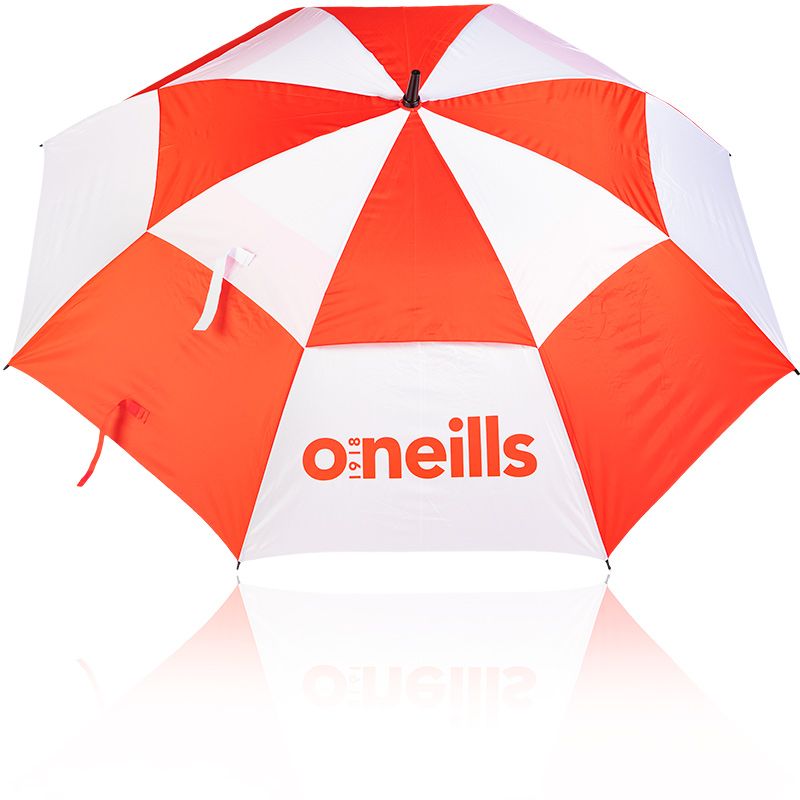 Red and White Umbrella with a double canopy design from oneills.com