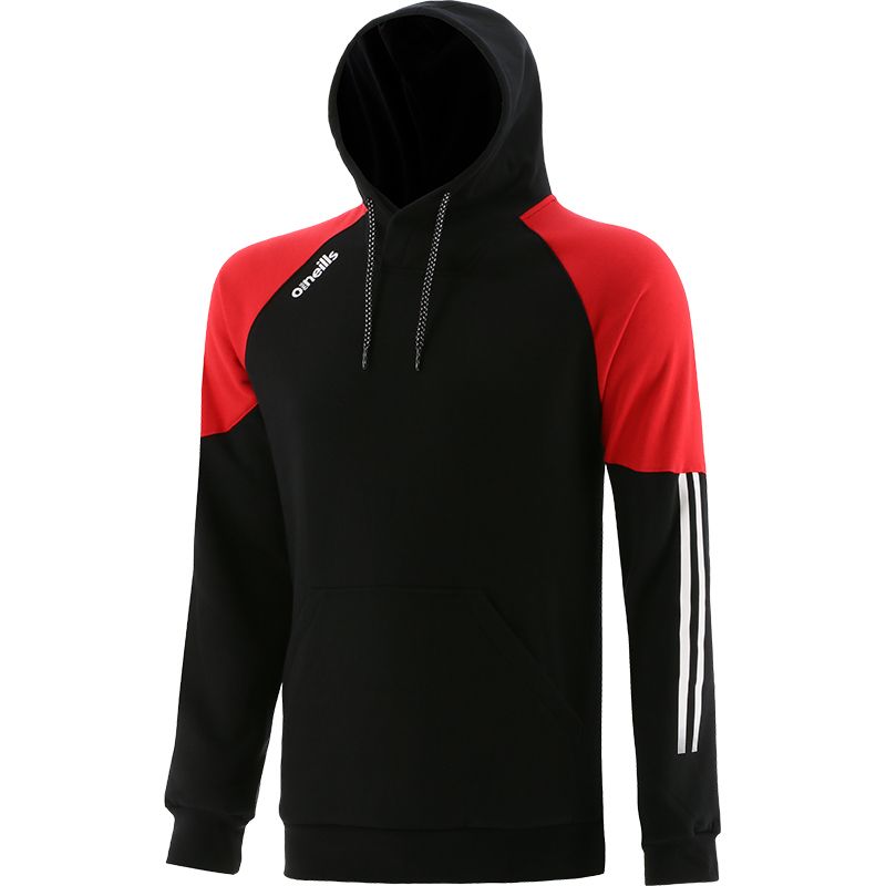 Black Men's pullover fleece hoodie with front kangaroo pocket by O’Neills.