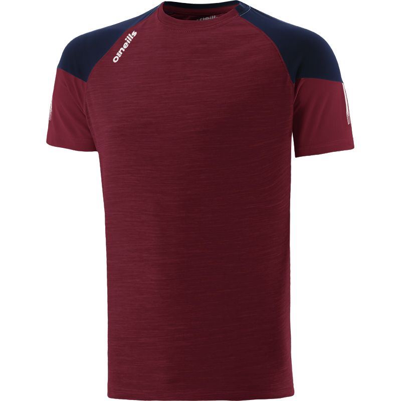 Maroon Kid's t-shirt with crew neck and stripes on sleeves by O’Neills