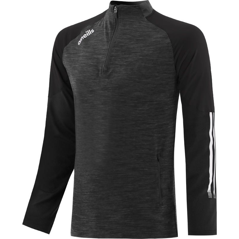 Black Kid's brushed half zip top with zip pockets and stripes on sleeves by O’Neills.