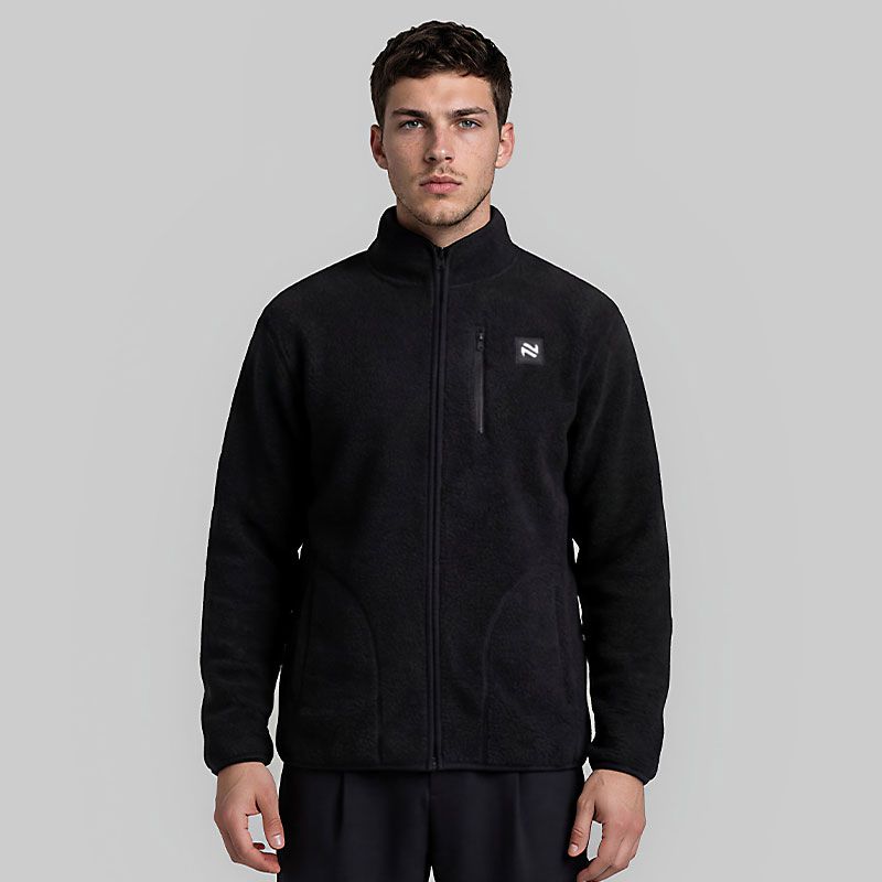 Black O’Neills Men’s Pinnacle Full Zip Sherpa Fleece Jacket with funnel neck and chest pocket