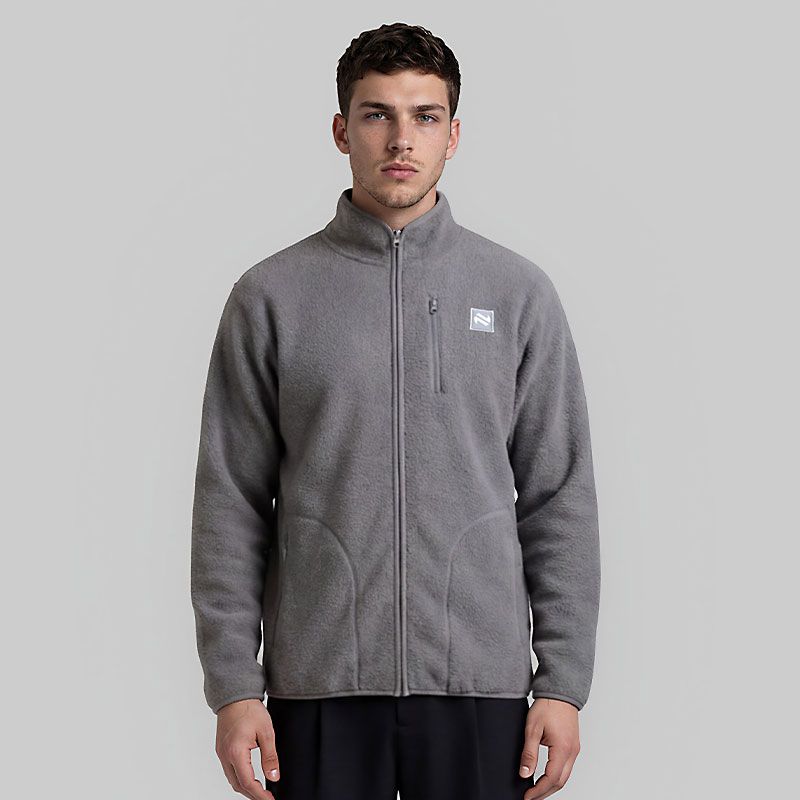Grey O’Neills Men’s Pinnacle Full Zip Sherpa Fleece Jacket with funnel neck and chest pocket