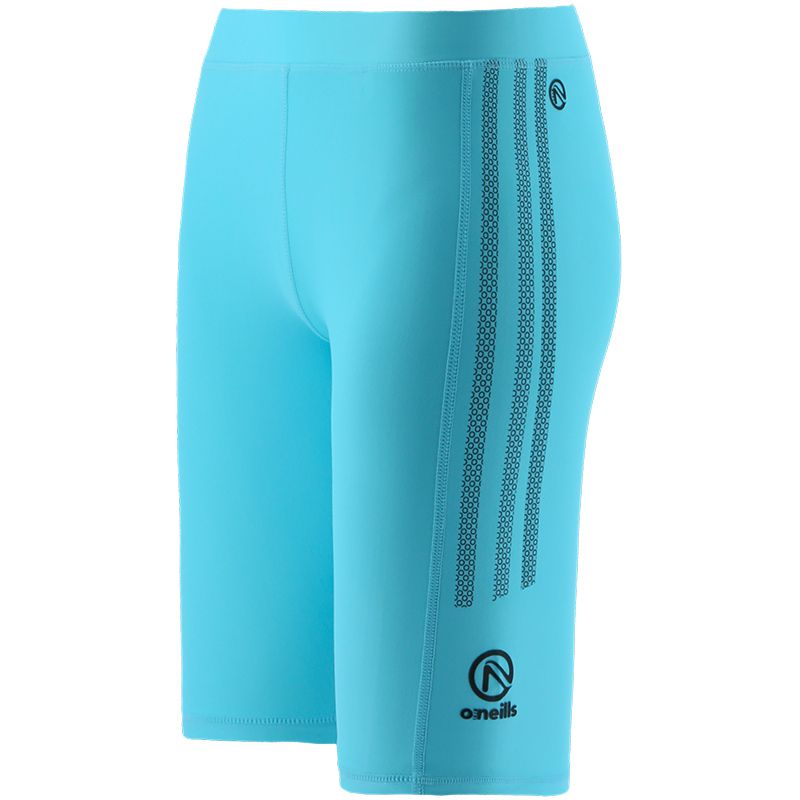 Blue women’s gym cycling shorts with stripe detail on the sides by O’Neills.
