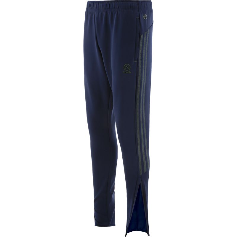 Marine men’s skinny tracksuit bottoms with zip pockets and Green stripes on the side by O’Neills.