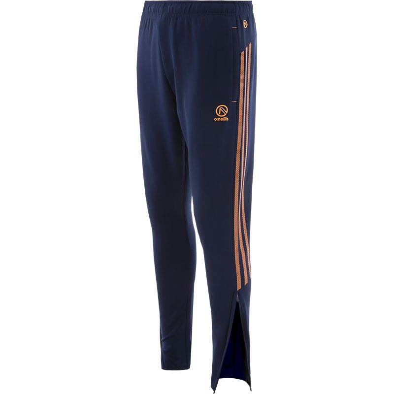 Marine men’s skinny tracksuit bottoms with zip pockets and Orange stripes on the side by O’Neills.