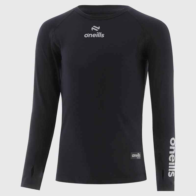 Black O’Neills Kids' Pro Body IV Long Sleeve Fleece Lined Baselayer Top with thumbholes