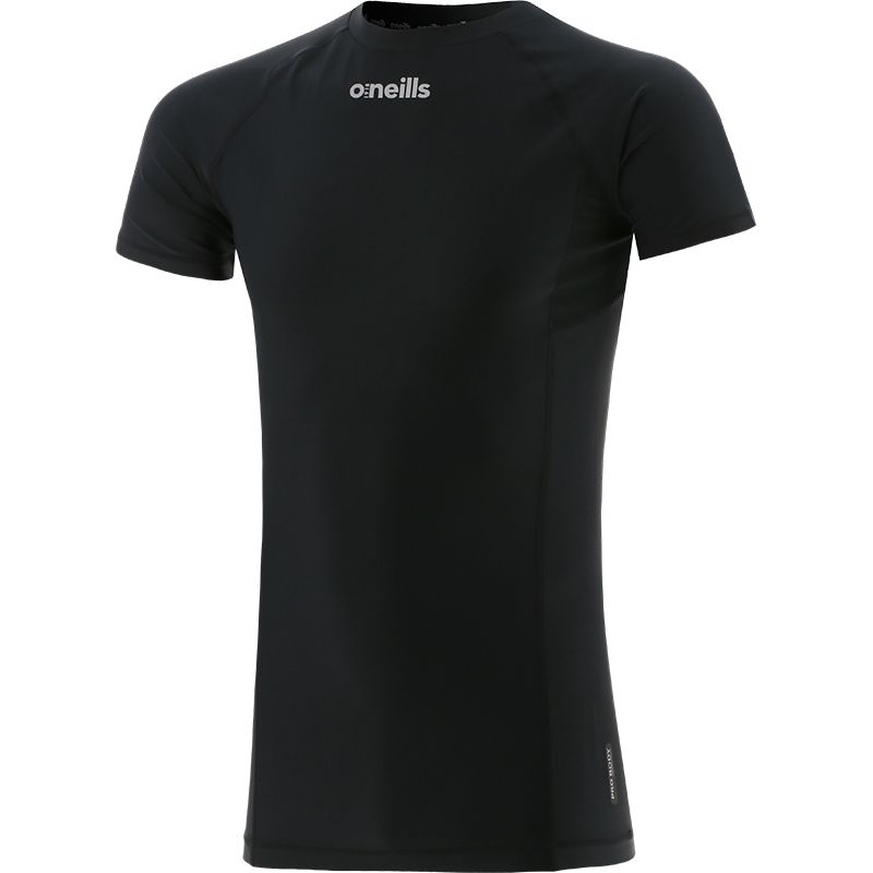 Black men’s base layer compression short sleeve t-shirt with mesh panels by O’Neills.