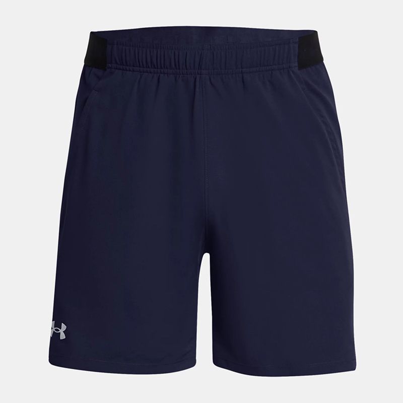 Navy Men's Under Armour UA Vanish Woven 6" Shorts with branded waistband from O'Neills.