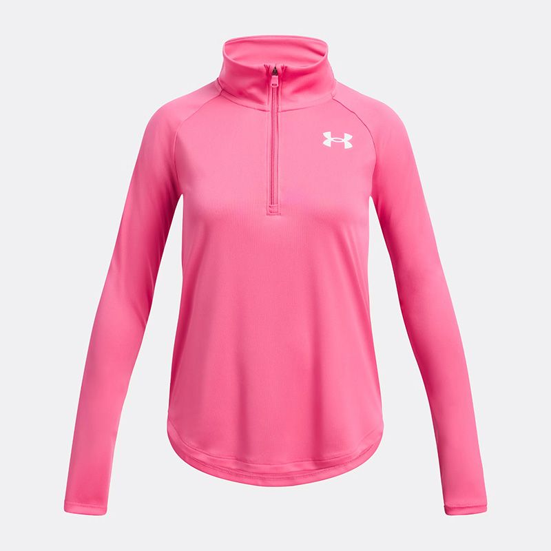 Pink and White Under Armour Kids' UA Tech™ Graphic Half Zip from O'Neills