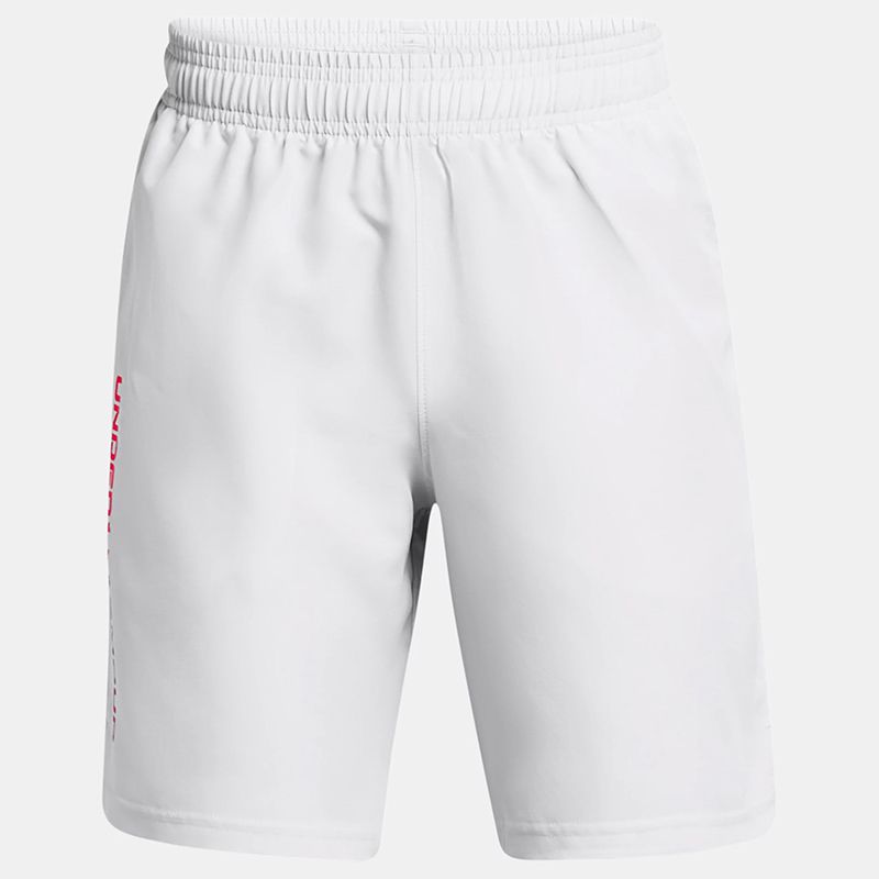 White Kids' Under Armour UA Woven Wordmark Shorts from O'Neills.