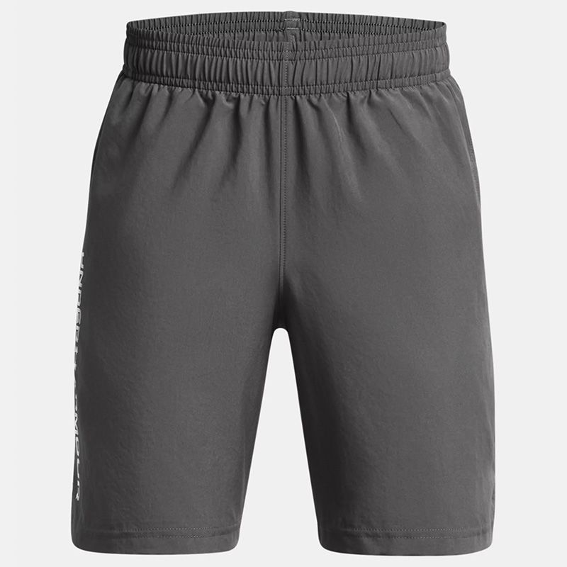 Grey Kids' Under Armour UA Woven Wordmark Shorts from O'Neills.