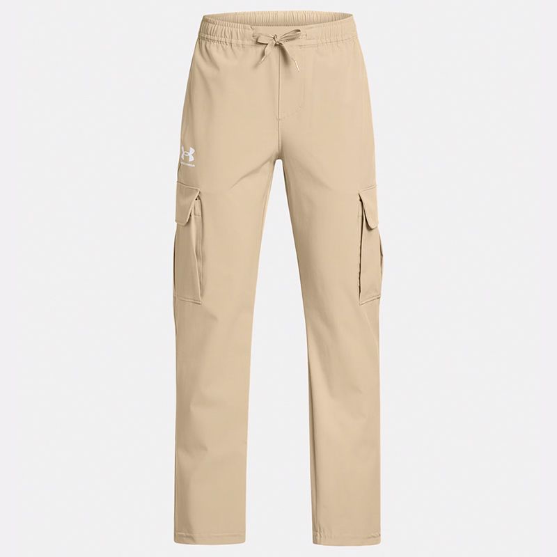  Khaki / White Under Armour Kids' UA Big Icon Woven Pant City from O'Neills.