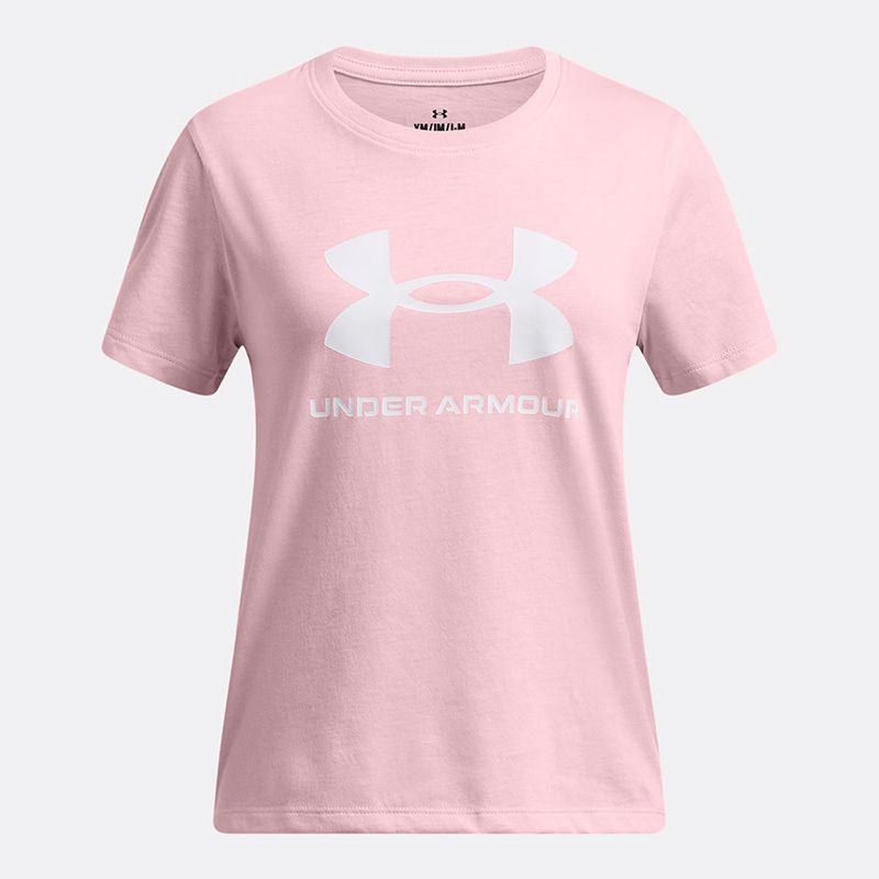 Pink and White Under Armour Kids' UA Big Logo T-Shirt Prime Pink from O'Neills
