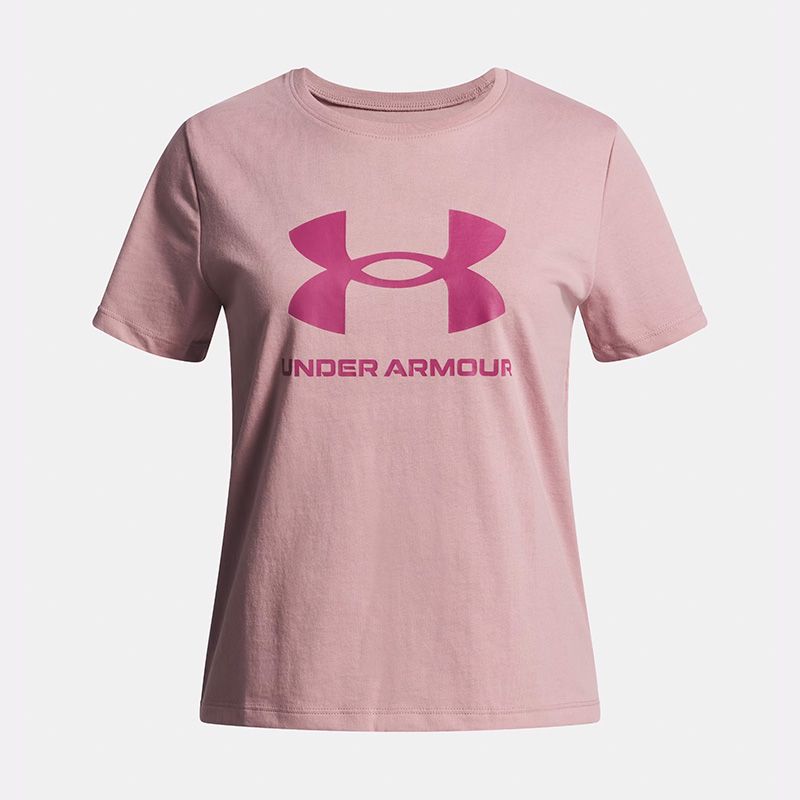 Pink Under Armour Kids' UA Big Logo T-Shirt Prime Pink from O'Neills