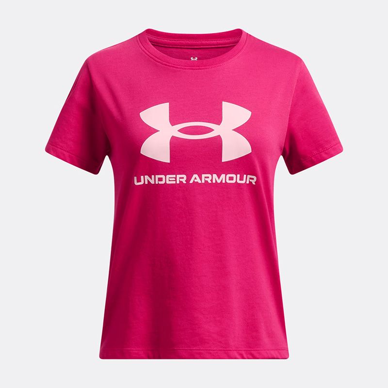Pink Under Armour Kids' UA Big Logo T-Shirt Prime Pink from O'Neills