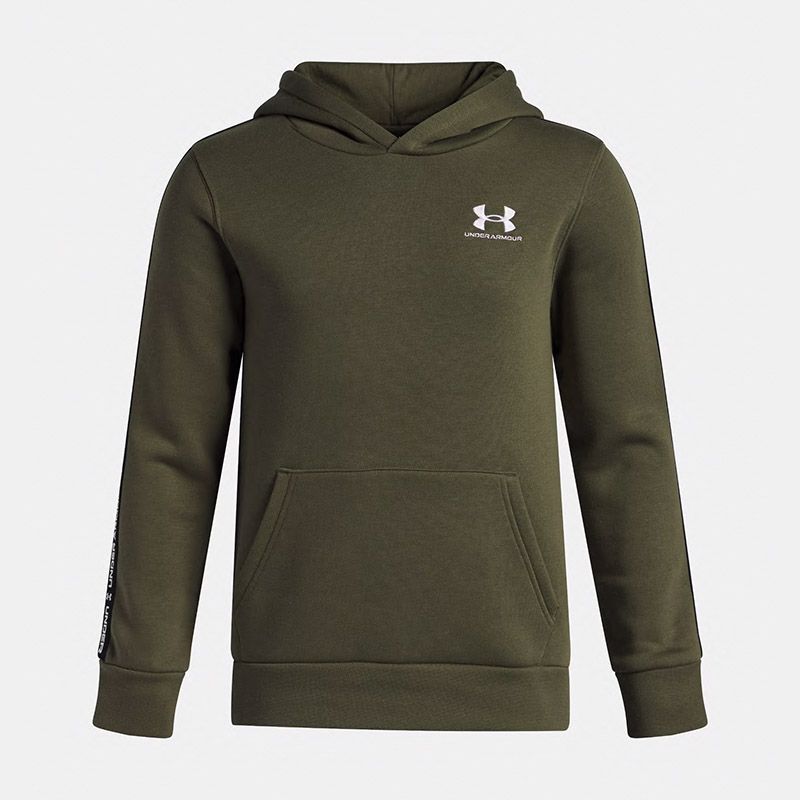Green and white Under Armour Kids' UA Icon Fleece Taping Hoodie from O'Neills