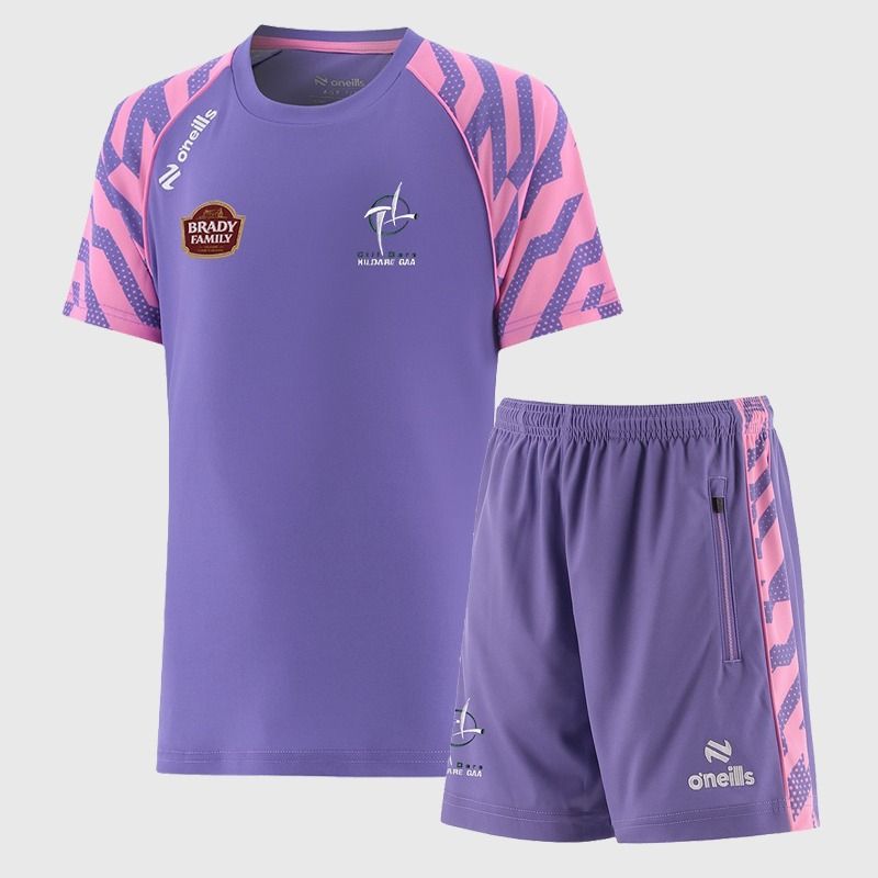 Purple O’Neills Kids' Kildare GAA Electro Two Piece Set including Short Sleeve T-Shirt and Shorts.