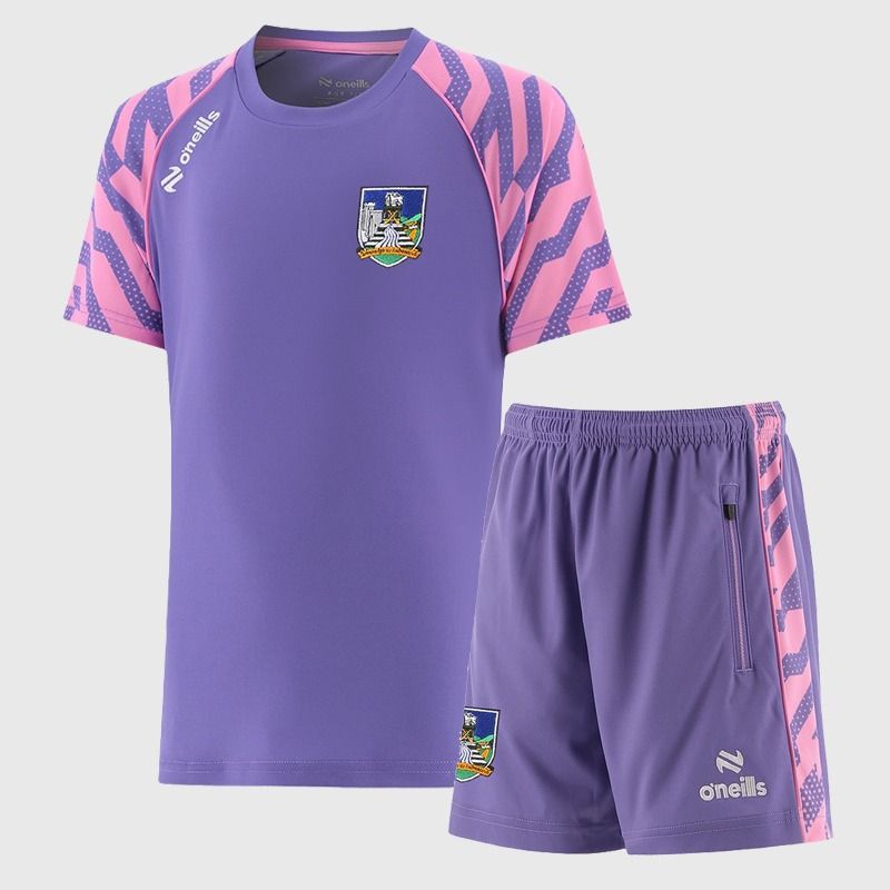 Purple O’Neills Kids' Limerick GAA Electro Two Piece Set including Short Sleeve T-Shirt and Shorts.