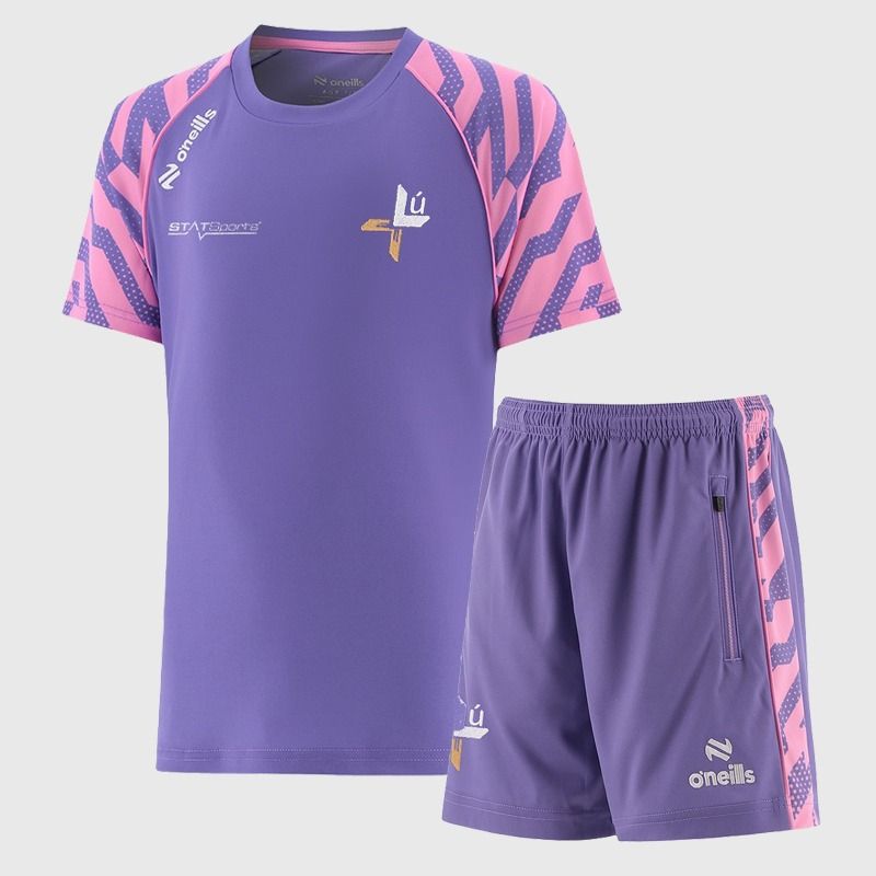 Purple O’Neills Kids' Louth GAA Electro Two Piece Set including Short Sleeve T-Shirt and Shorts.