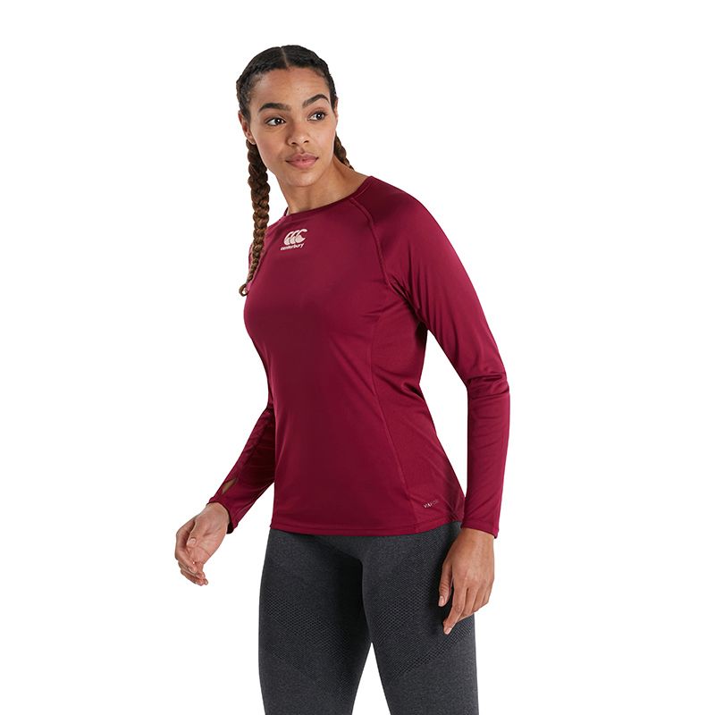 Burgandy Canterbury women's long sleeve top with CCC logo on front from O'Neills.
