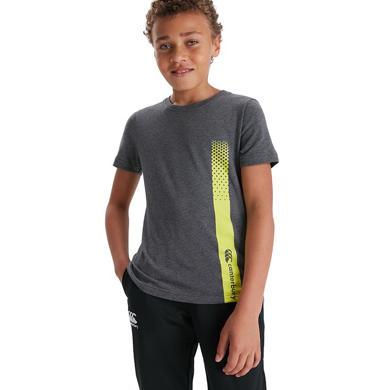 grey Canterbury kids' t-shirt featuring an eye-catching green vertical stripe from O'Neills