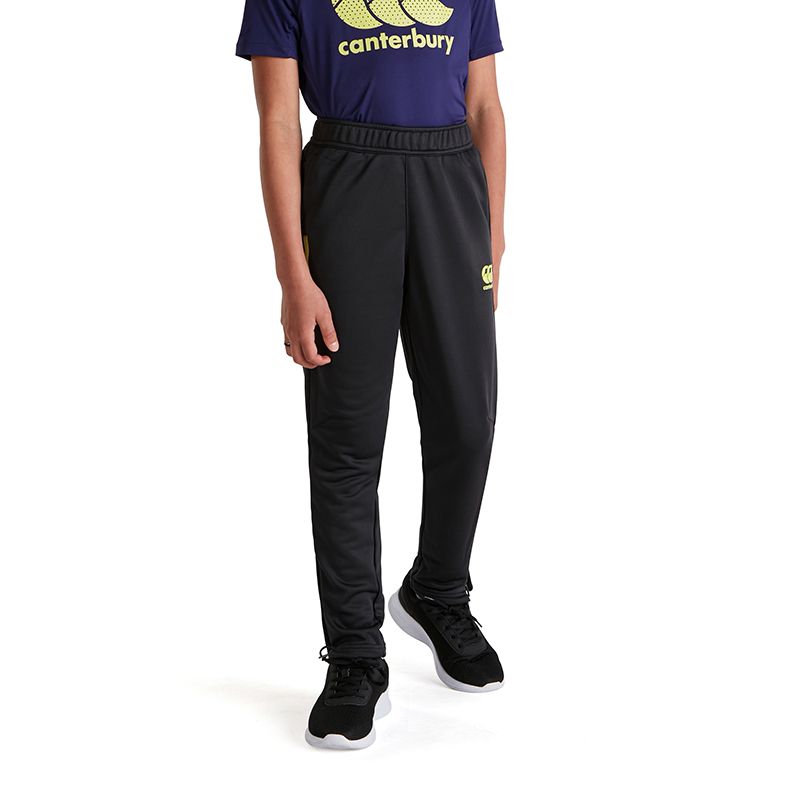 Black Canterbury kids' slim joggers with lime green CCC logo from O'Neills.