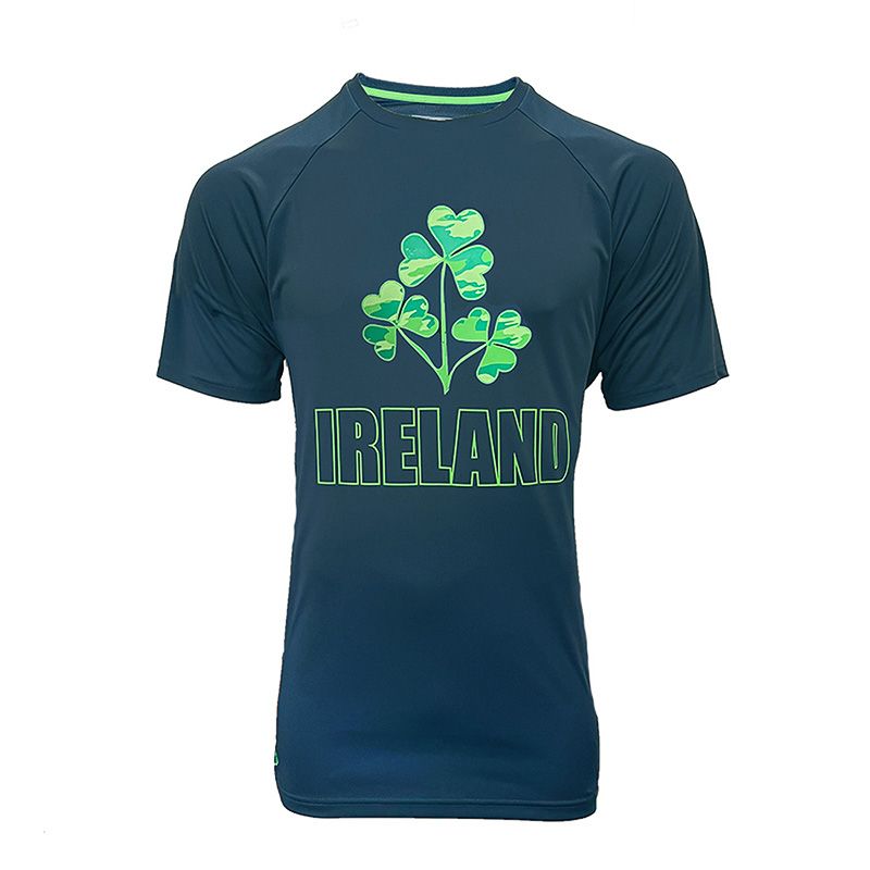Navy Lansdowne Men's Camo Shamrock Performance T-Shirt with a Shamrock chest print from O'Neill's