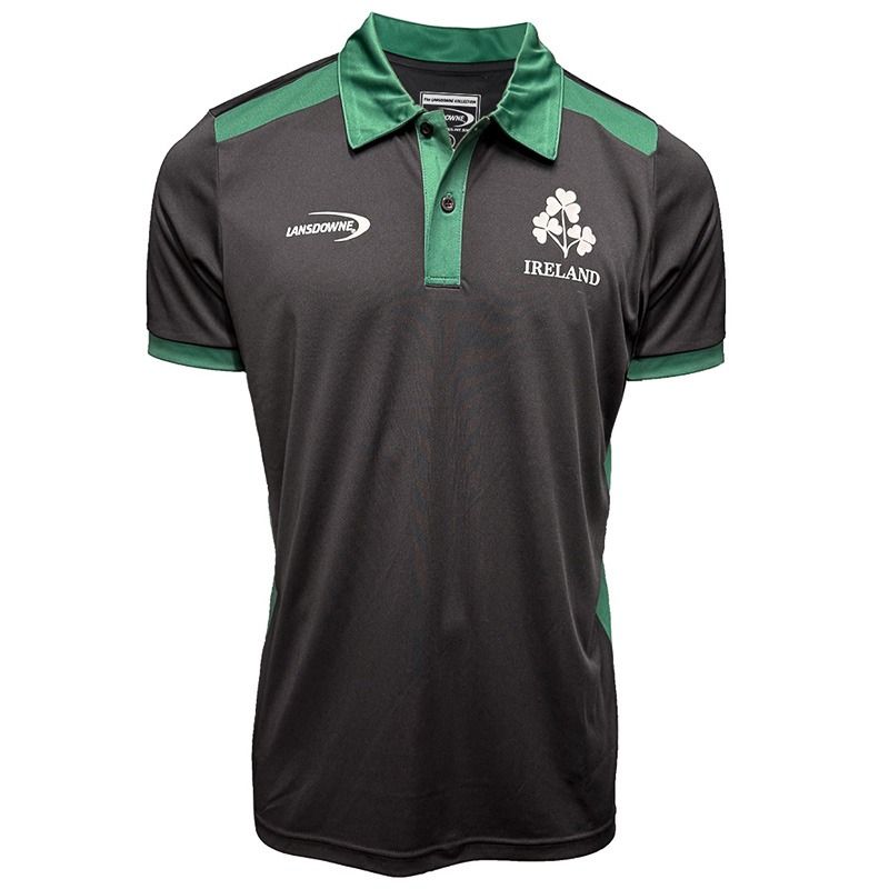 Men's Black Lansdowne Ireland Rugby Shamrock Performance Polo Shirt from O'Neills.