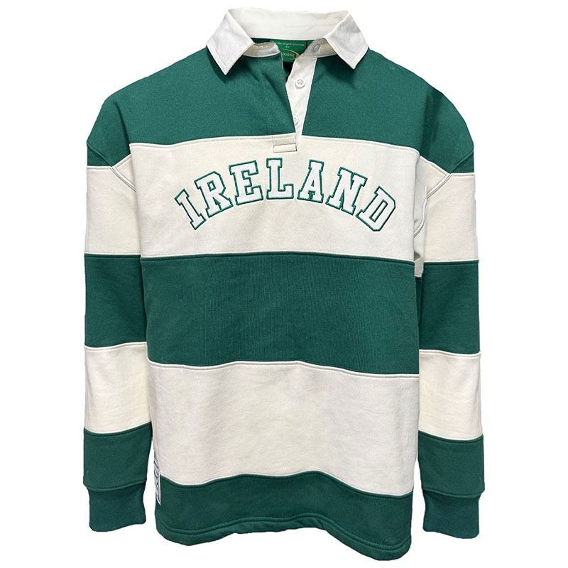 Green and Cream Lansdowne Ireland Striped Long Sleeve Polo Shirt from O'Neills.
