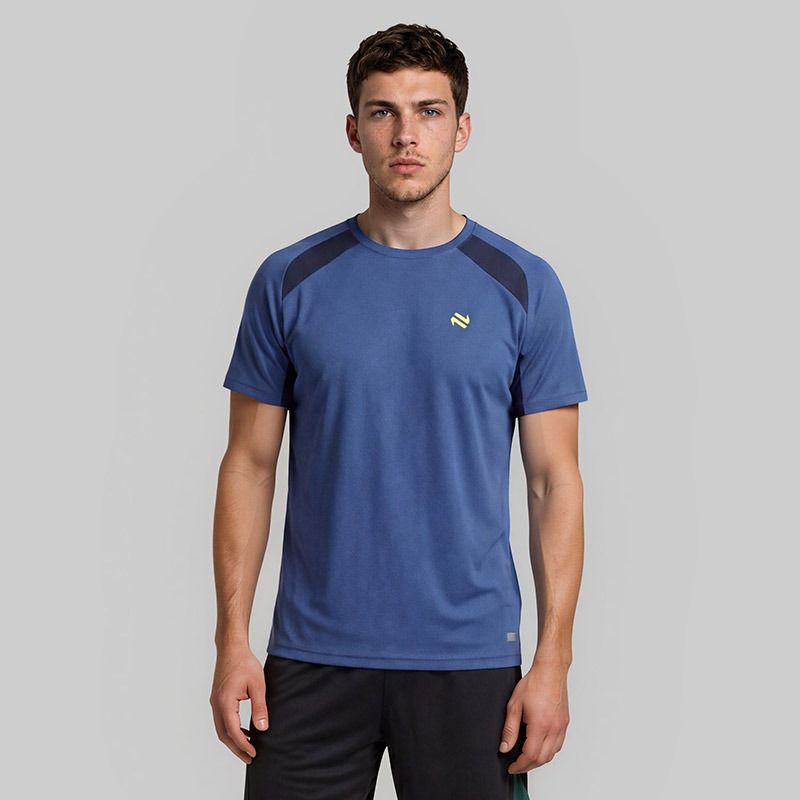 Blue O’Neills Men’s Raptor T-Shirt with short sleeves and contrast pinhole texture panels