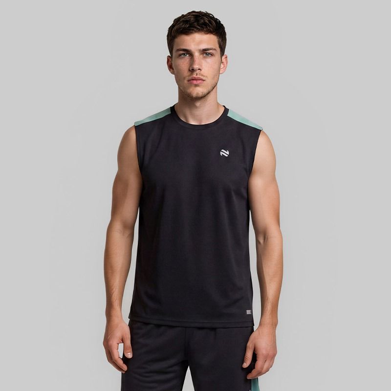 Black O’Neills Men's Raptor Vest with short sleeves and contrast pinhole texture panels