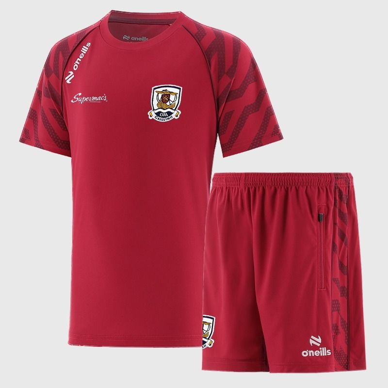 Red O’Neills Kids' Galway GAA Electro Two Piece Set including Short Sleeve T-Shirt and Shorts.