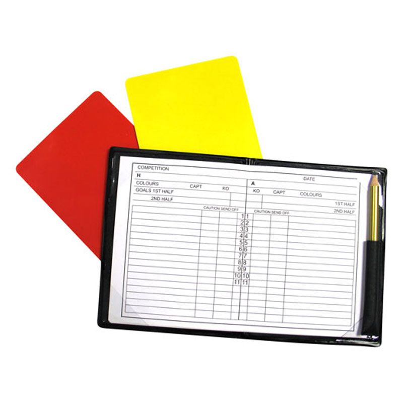 Black referee note book with black card and red card. Pencil also included from O'Neills.