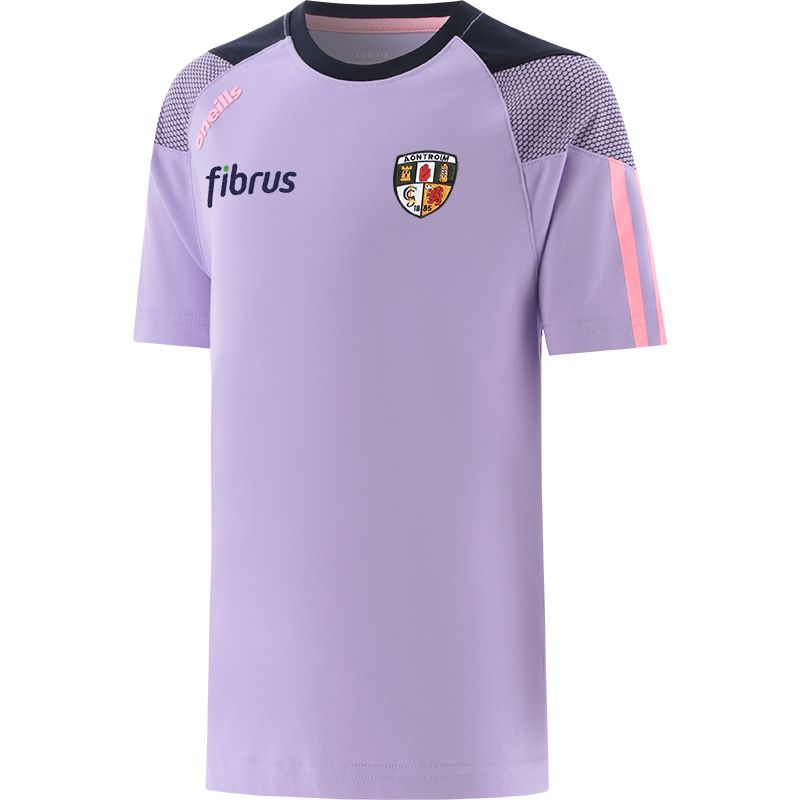 Purple Kids' Antrim GAA T-Shirt with county crest and stripes on the sleeves by O’Neills. 
