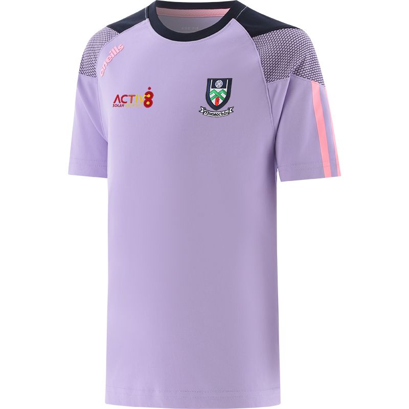 Purple Kids' Monaghan GAA T-Shirt with county crest and stripes on the sleeves by O’Neills. 