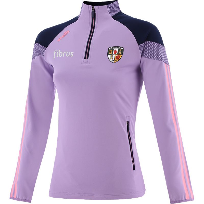 Purple Kids' Antrim GAA Rockway Half Zip Top with Zip Pockets and the County Crest by O’Neills
