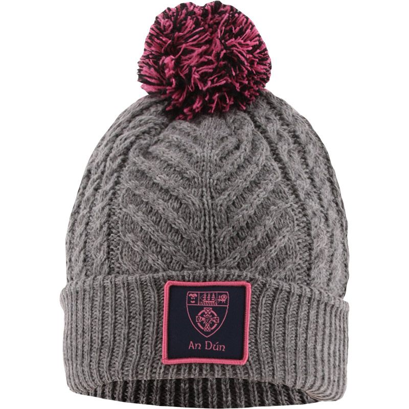 Grey and pink Down GAA Ruby Bobble Hat Grey with county crest by O’Neills.