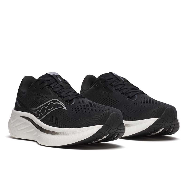 Black and White Saucony Women's Ride 18 Running Shoes from O'Neills