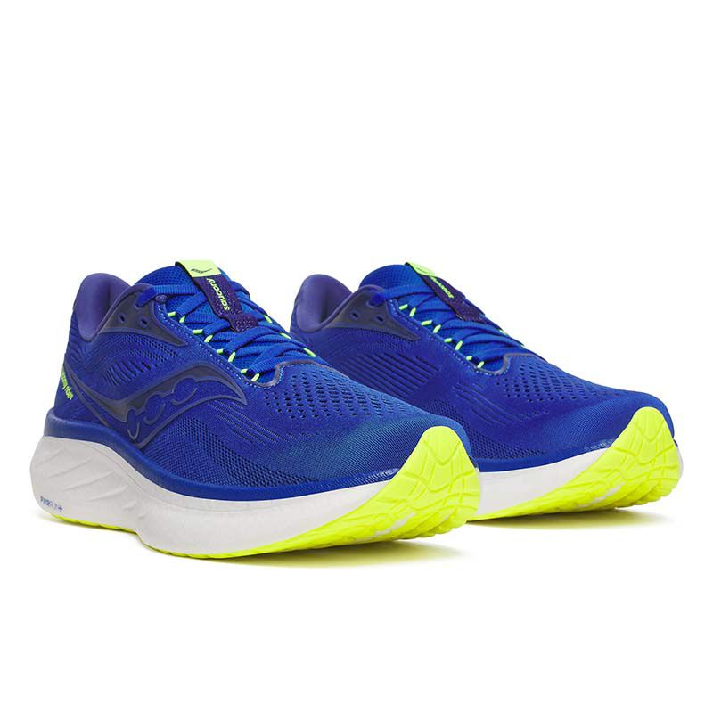 Blue white and yellow Saucony Men's Ride 18 Running Shoes from O'Neills