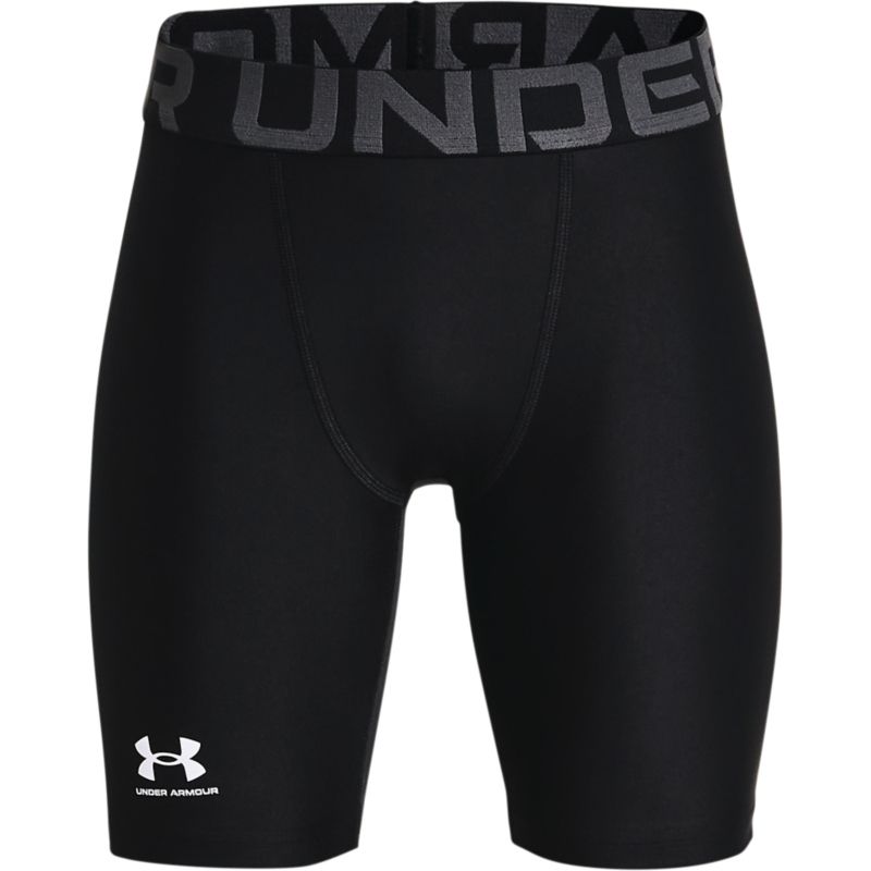 Black Under Armour kids' base layer shorts with elastic waistband from O'Neills.
