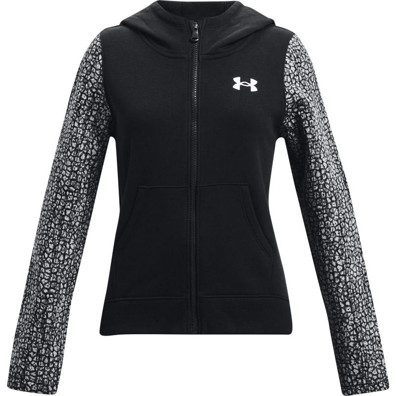 Black girls Under Armour full zip hoodie with printed arms and 2 front pockets from O'Neills.