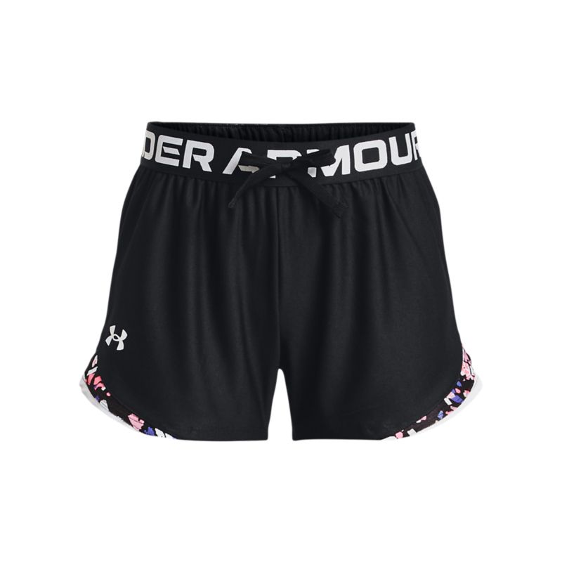 Black Under Armour Kids' Play Up Tri-Colour Shorts, with soft elastic waistband from O'Neills