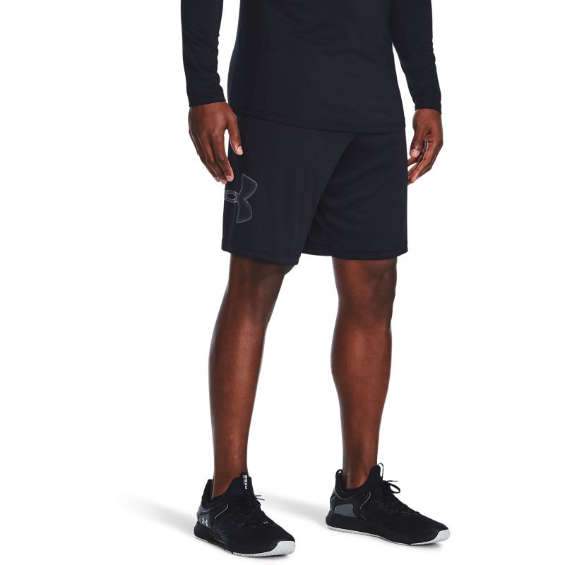 Black Under Armour men's shorts with graphic logo print from O'Neills.