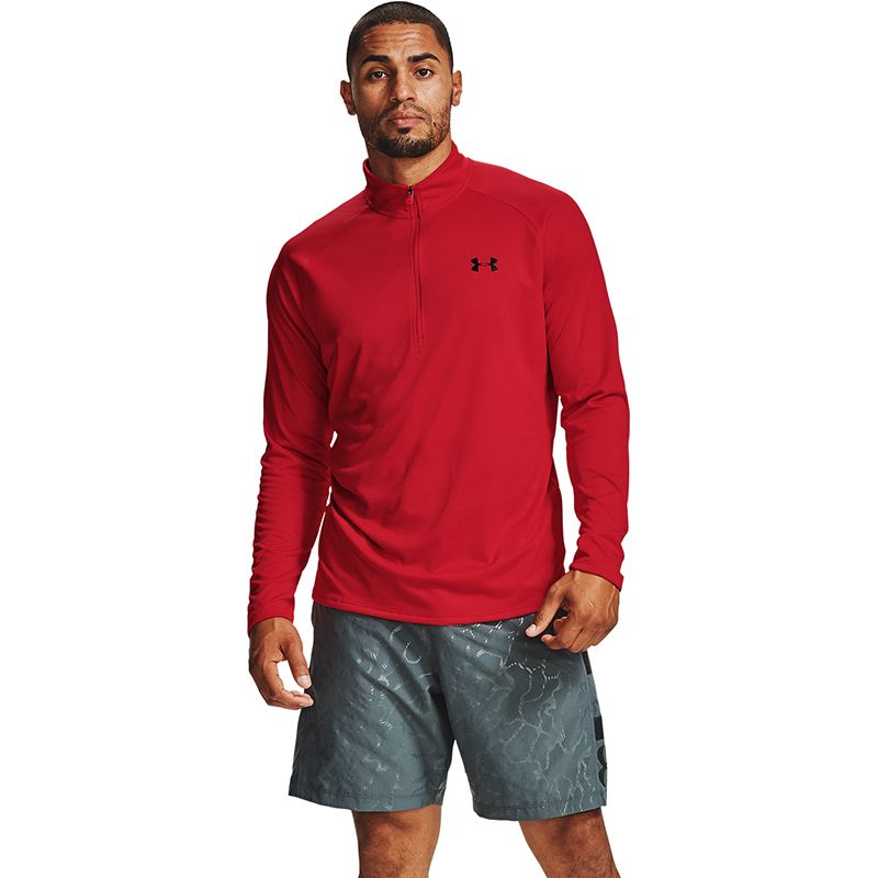 Red Under Armour Men's UA Tech™ ½ Zip Top, with a Generous ½ zip front makes for easy layering from O'Neill's.