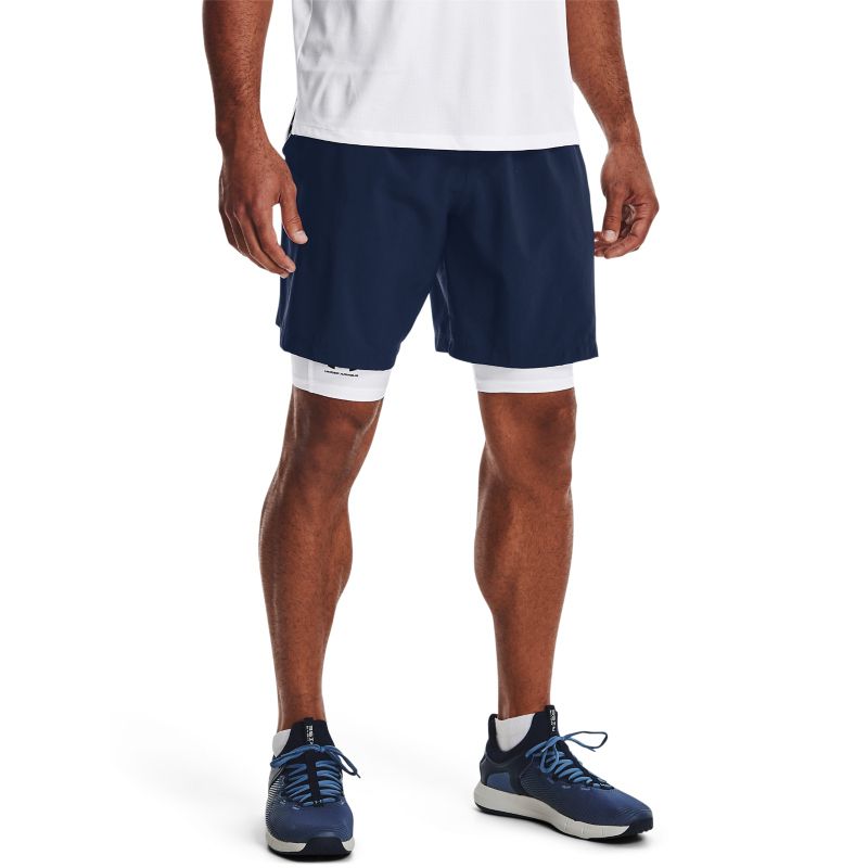 Men's Navy Under Armour Woven Graphic Shorts, with open hand pockets from O'Neills.