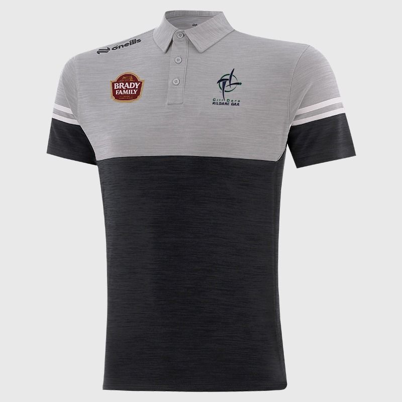 O’Neills Kildare GAA Sedona Polo Shirt Black/ Grey with official crest.