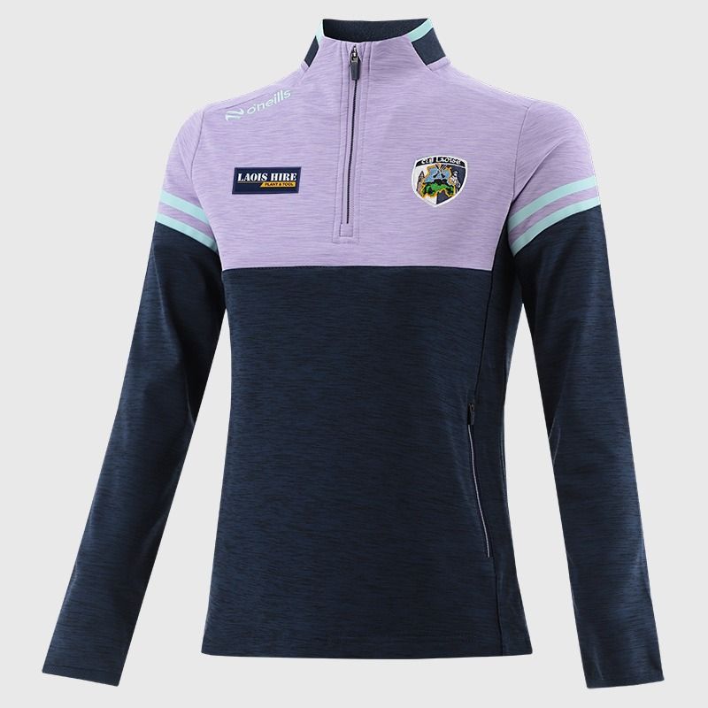 O’Neills Laois GAA Sedona Kids' Half Zip Top Navy / Purple with official crest