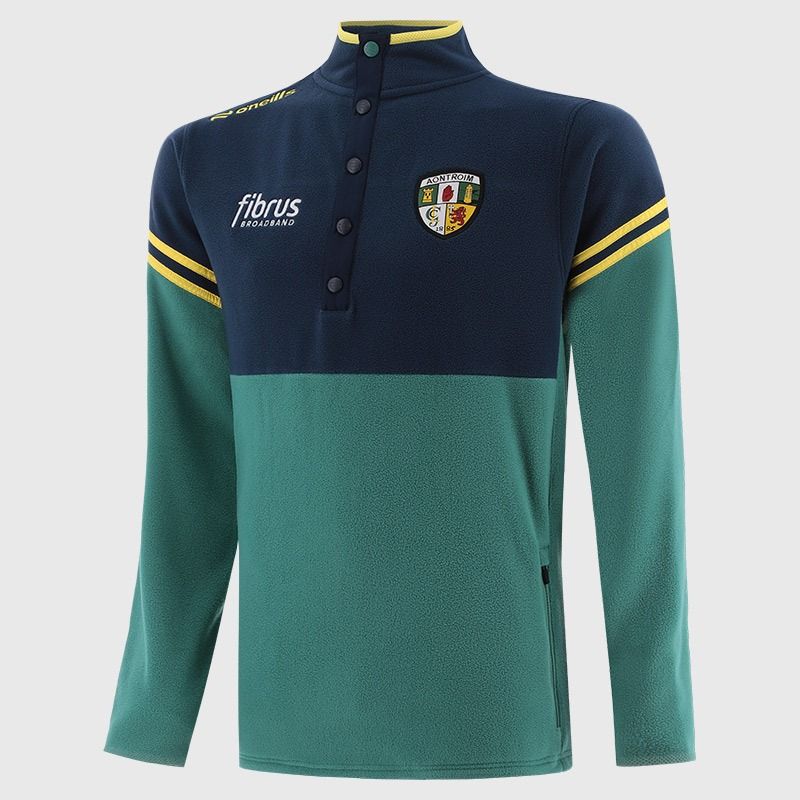 O’Neills Antrim GAA Kids' Sedona Snap Button Fleece Green with official crest