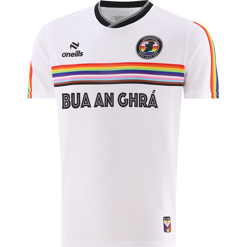 White Love is Love Pride Jersey with rainbow flag and ribbed collar by O’Neills.